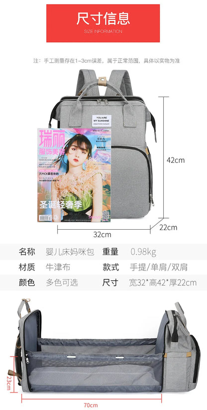 Folding Mommy Bag Multipurpose Portable Folding Crib Bed Large-capacity Baby Backpack Female Mommy Outting Bag Diaper Bags