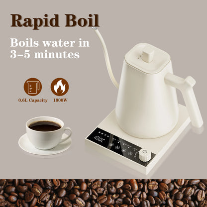 600ml Gooseneck Electric Kettle Hand Brew Coffee Pot Temperature Control Smart Tea Pot Rapid Heating Kettle 220V