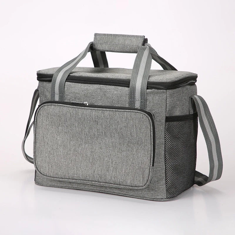 15L Portable Large Insulated Lunch Bag Black Waterproof Leak-proof Thickened Handheld Shoulder Carry Outdoor Picnic Lunch Bag
