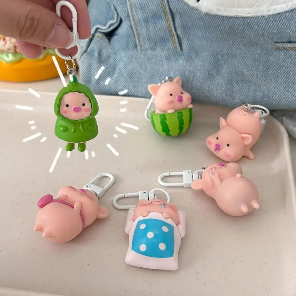 Funny Three-Dimensional Kawaii Pig Keychain Waterme Rain Coat Animal Shape Keychain Sleeping Mobile Phone Bag Pendant