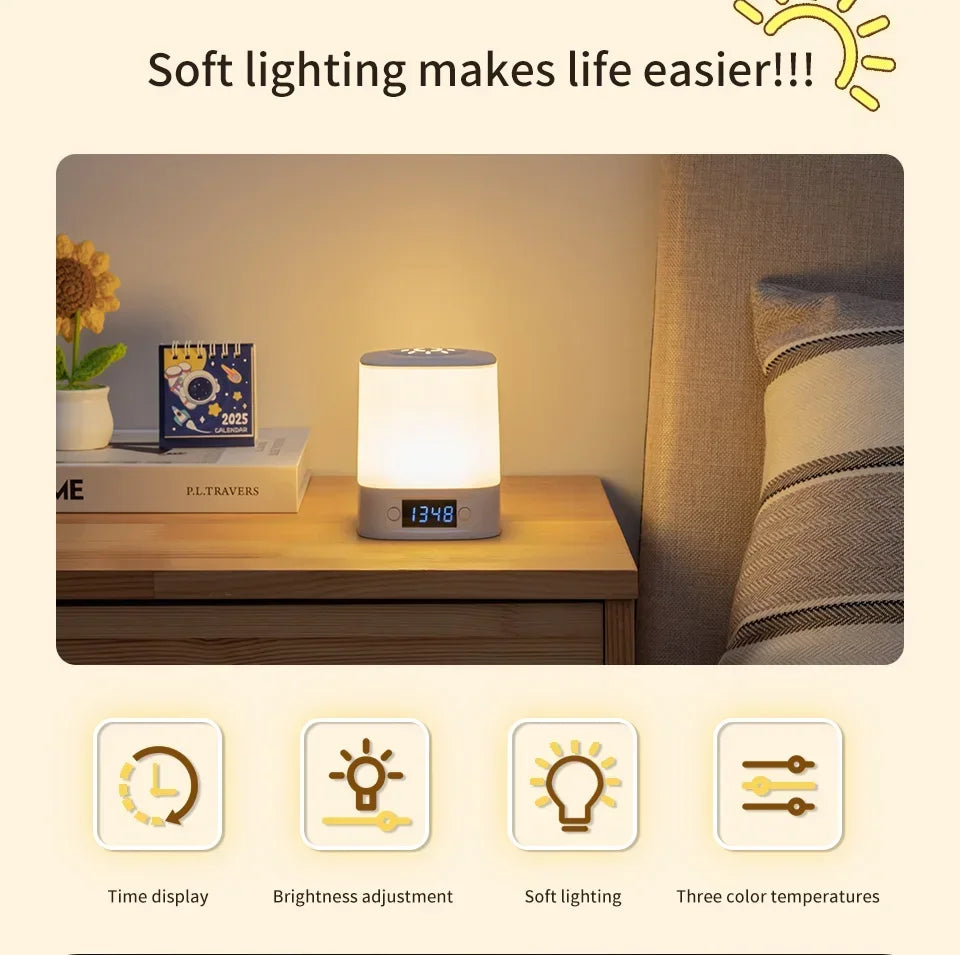 Touch Dimmable LED Night Lamp with Remote Clock Time Display or not Eye Protection Reading Lamp Bedside Night Light Rechargeable