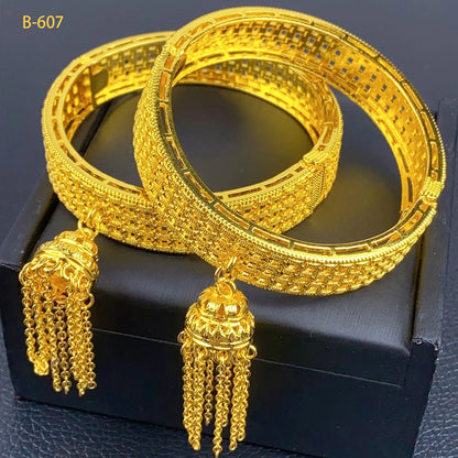 XUHUANG New Design Dubai Gold Color Bangles With Tassel Pendant For Women Indian Middle Eastern Nigerian Wedding Luxury Jewelry