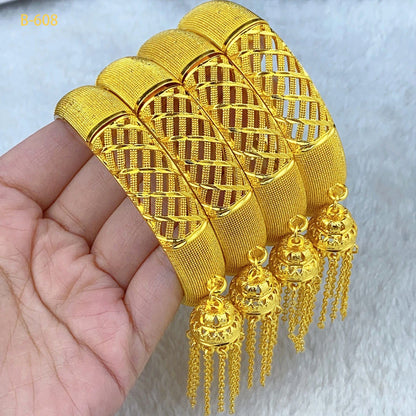XUHUANG New Design Dubai Gold Color Bangles With Tassel Pendant For Women Indian Middle Eastern Nigerian Wedding Luxury Jewelry