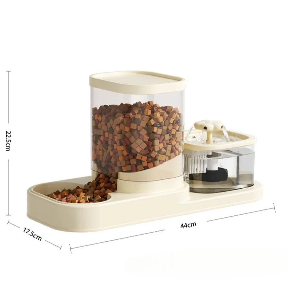 2 in 1 Automatic Pet Feeder Water Fountain Cat Dog Food Bowl with Circulating Flow Anti-Slip Splash Proof Slow Feeding Dish