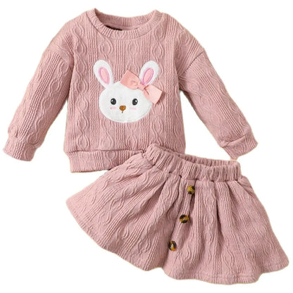 2PCS Cute Clothes Set Newborn Baby Girl Autumn Winter Lovely Rabbit Long Sleeve Sweater+Skirt New Years Warm Outfit 3-24 Months