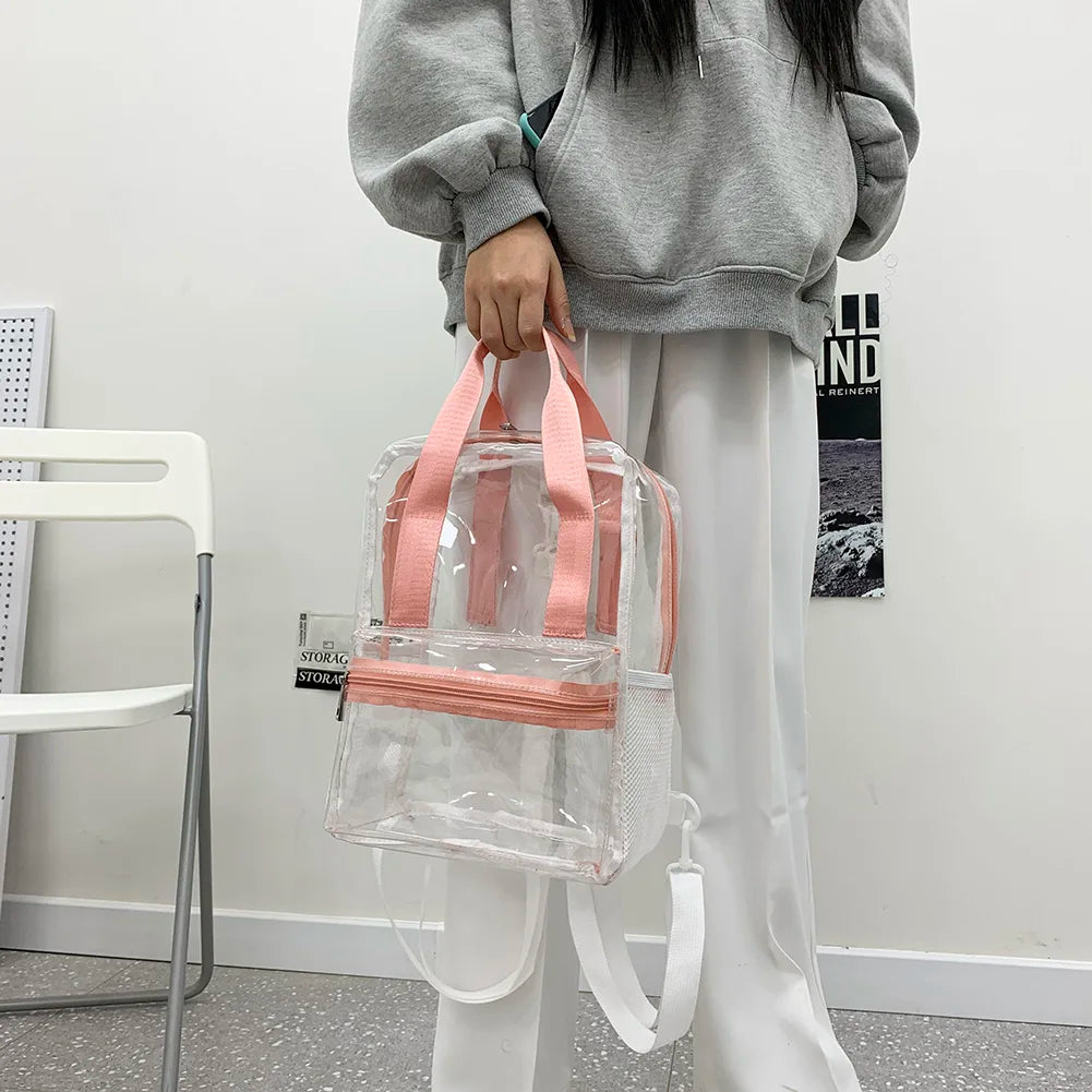 Transparent PVC Outdoor Sports Fitness Knapsack Casual Travel Visible Backpack Large Capacity Waterproof Top-Handle SchoolBag