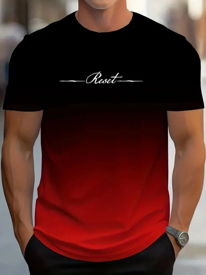 Fashion Gradient Reset Letter Graphic T Shirts Summer Simple Fashion Mens 3D Printed T-shirts Loose Breathable Sports Tees Tops