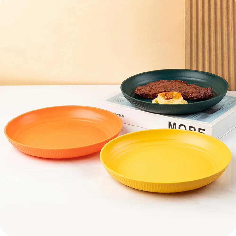 8Pcs 23cm Lightweight Unbreakable Wheat Straw Plates Deep Dinner Plate for Kids Toddler Adult Dishwasher Microwave Safe
