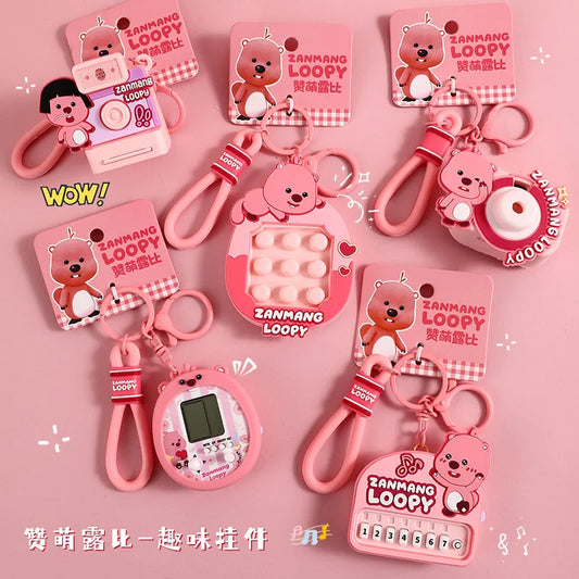 Genuine Creative Cartoon Loopy Doll Car Keychain Camera Game Toy Cute Couple Pendant Kawaii Gift Anime Accessories