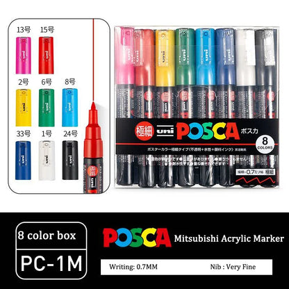 Japan Uni POSCA Marker Pen Set Acrylic Graffiti Drawing Permanent Waterproof Children's Drawing PC-3M/1M/5M Fabric Art Supplies
