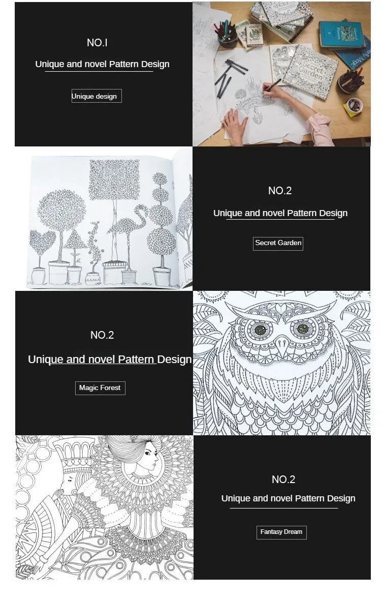 24 Pages Coloring Book for Children Adult Relieve Stress Kill Time DIY Painting Drawing Book Painting Kids Educational Toys