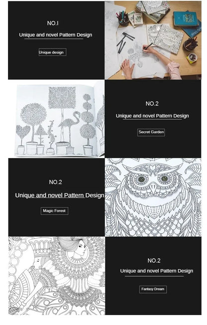 24 Pages Coloring Book for Children Adult Relieve Stress Kill Time DIY Painting Drawing Book Painting Kids Educational Toys