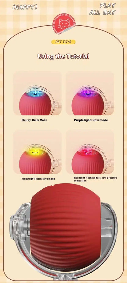 Smart Interactive Cat Toys Ball Automatic Rolling Ball with Faux Tail USB Rechargeable Electric Pet Toy for Teaser and Training