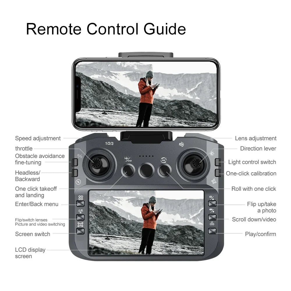 Drone 4K Profissional HD Dual-Camera Obstacle Avoidance 5G Wifi With Screen Remote Control Quadcopter Optical Flow Drone