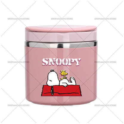 630ml Snoopys Food Thermal Jar Insulated Soup Cup Stainless Steel Vacuum Lunch Box with Handle Portable Sealed Bento Boxes Gift