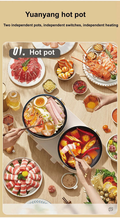 1.8L Home Dual Capacity Electric Cooker Split Yuanyang Electric Hot Pot Multifunctional Pot Non-stick Electric Frying Pan 220V