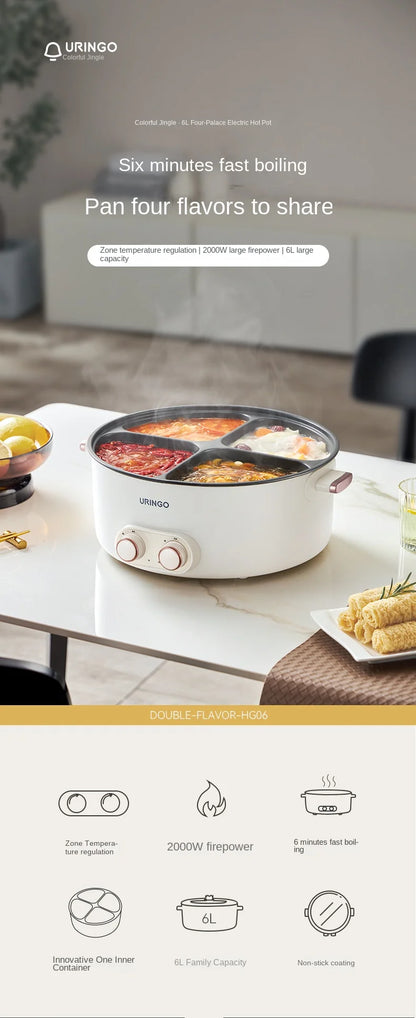 Colorful Mandarin Duck Electric Pot Four-Grid Multi functional Household 6-liter Capacity Integrated Hot Pot Electric Caldron