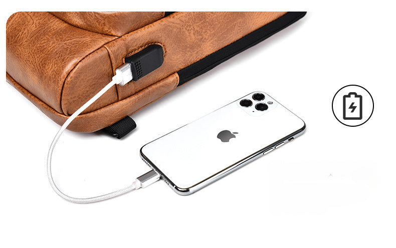 New Casual Chest Bag Travel shoulder bag Men Multifunction Anti-theft USB Charging Crossbody Bag Quality PU Leather Pack Male
