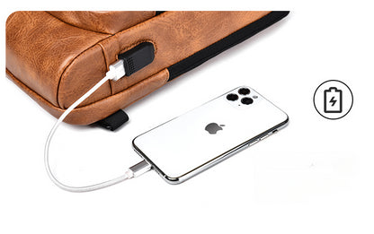 New Casual Chest Bag Travel shoulder bag Men Multifunction Anti-theft USB Charging Crossbody Bag Quality PU Leather Pack Male