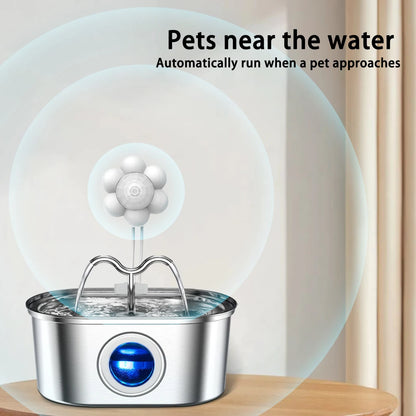 108oz/3.2L Cat Water Stainless Steel Pets Dispenser With LED Light Silent Pump Automatic Fountain For Cat Dog Drinking Bowl