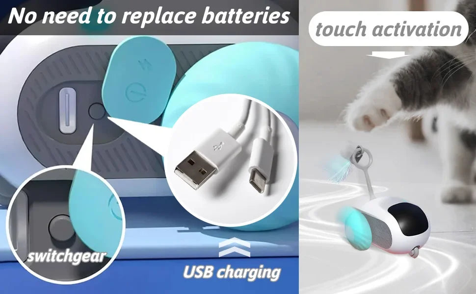 Self-Moving Automatic Cat Teaser Ball with Faux Tail Rechargeable Smart Sensor Cat Toy for Indoor Cats Cat Toys Interactive