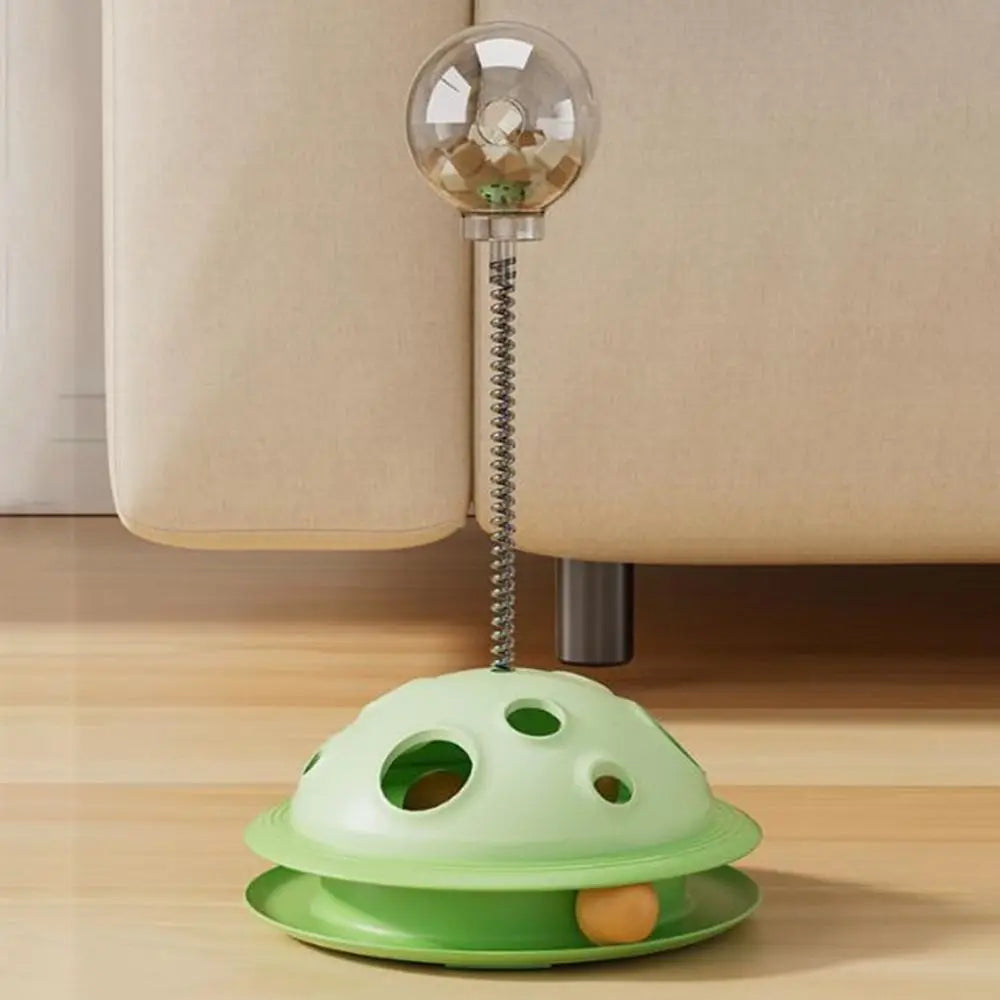 Plastic Cat Leaking Food Ball Detachable Interactive Cat Turntable Toy with Spring Rod Cat Track Kitten Playing Balls Toy