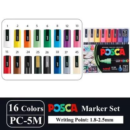 Japan Uni POSCA Marker Pen Set Acrylic Graffiti Drawing Permanent Waterproof Children's Drawing PC-3M/1M/5M Fabric Art Supplies
