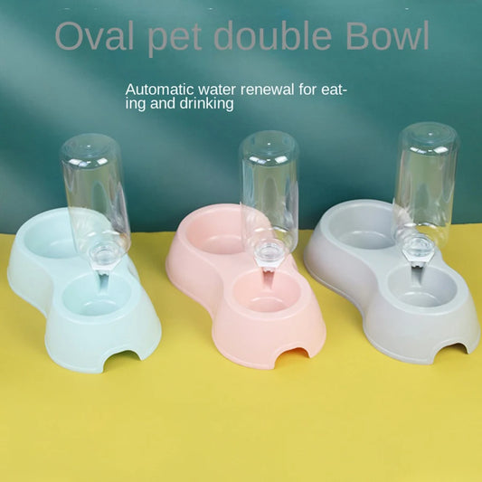 Cat Bowl, Cat Eating and Drinking Water All-In-One Pet Double Bowl, Anti-Knock Over, Automatic Water Refill Pet Bowl