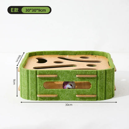Pet Cat Puzzle Maze Holes Toys Felt Box With Bell Ball Kitten Playing Toys Interactive Funny Combination Set Cat Supplies