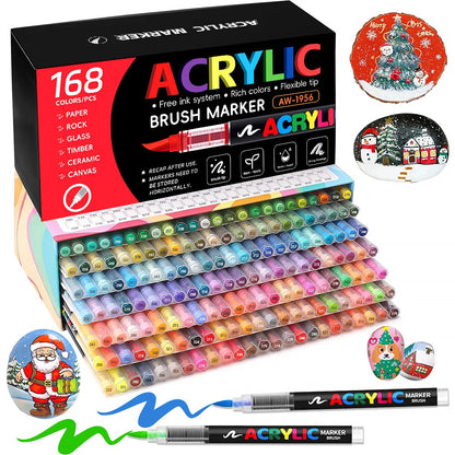 12-168 Colors Direct Liquid Marker Pen Set,DIY Hand Drawn,Graffiti Paint Art Acrylic Paint Pens,Perfect for Artist/Student