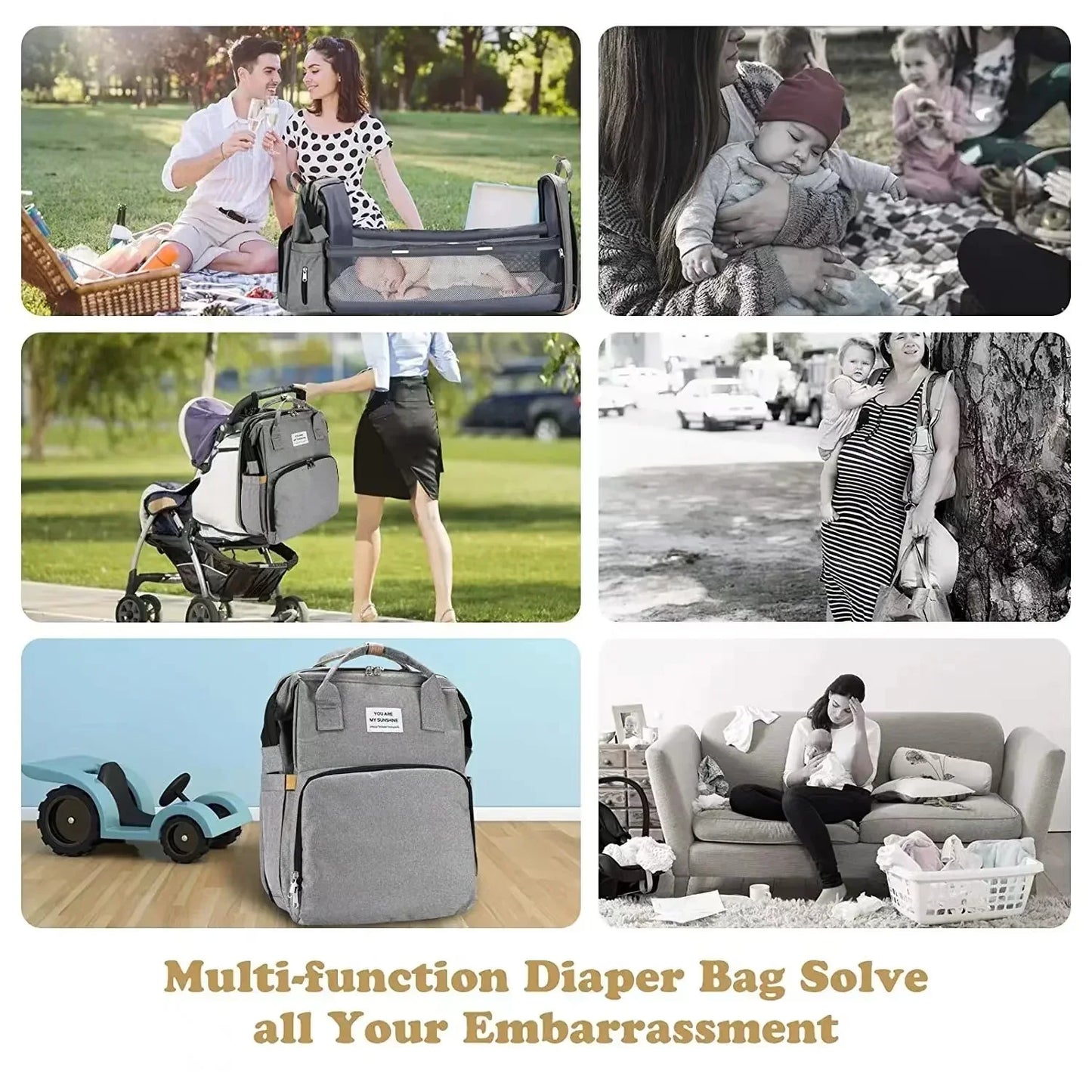 Mommy Bag Lightweight Portable Folding Crib Bed Large-capacity Travel Maternity Bags Baby Backpack Female Mommy Outting Bag