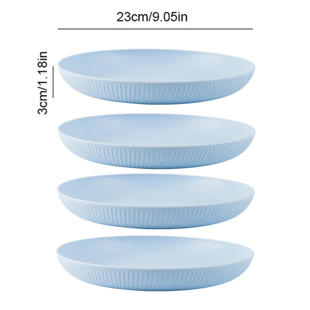 23cm Round Salad Dessert Dinner Plate Stackable Unbreakable Reusable 4Pcs Wheat Straw Dish Microwave Safe Fruit Plate for Dining