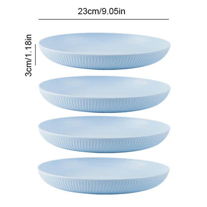 23cm Round Salad Dessert Dinner Plate Stackable Unbreakable Reusable 4Pcs Wheat Straw Dish Microwave Safe Fruit Plate for Dining