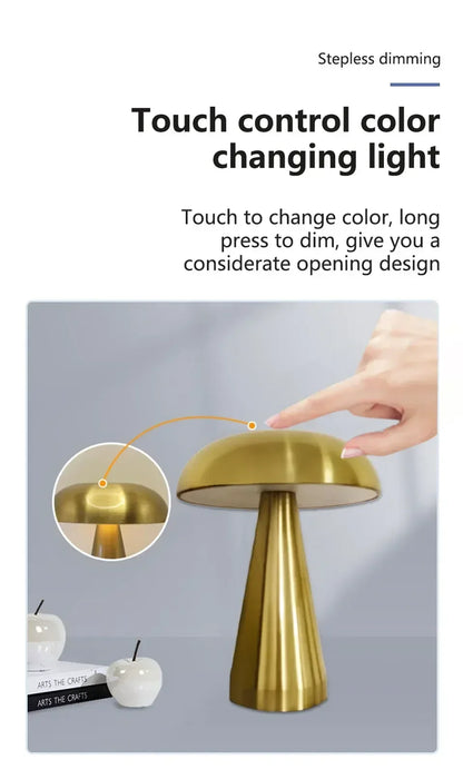 Retro LED Night Light Mushroom Touch Sensor Desk Lamp Rechargeable Reading Lights For Bedroom Restaurant Bar Decor Lighting