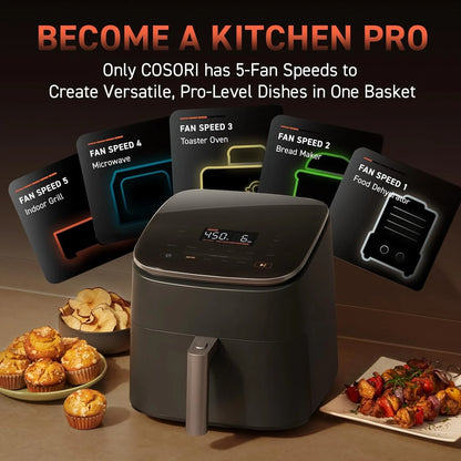 Air Fryer 9-in-1, Compact & Large 6-Qt, Fast Turbo Modes, 90–450°F Precise Heat for Even Results, Up to 95% Less Oil*,Roast,Bake