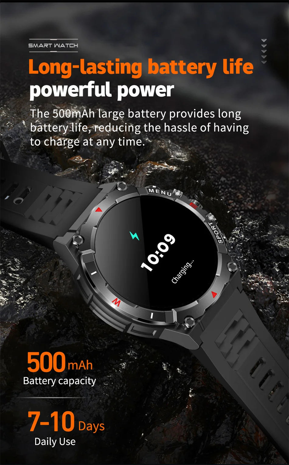 Military GPS Smart Watch Men AMOLED HD Screen Altitude Compass Heart Rate Sports Watch BT Calling IP68&10ATM Waterproof Watch