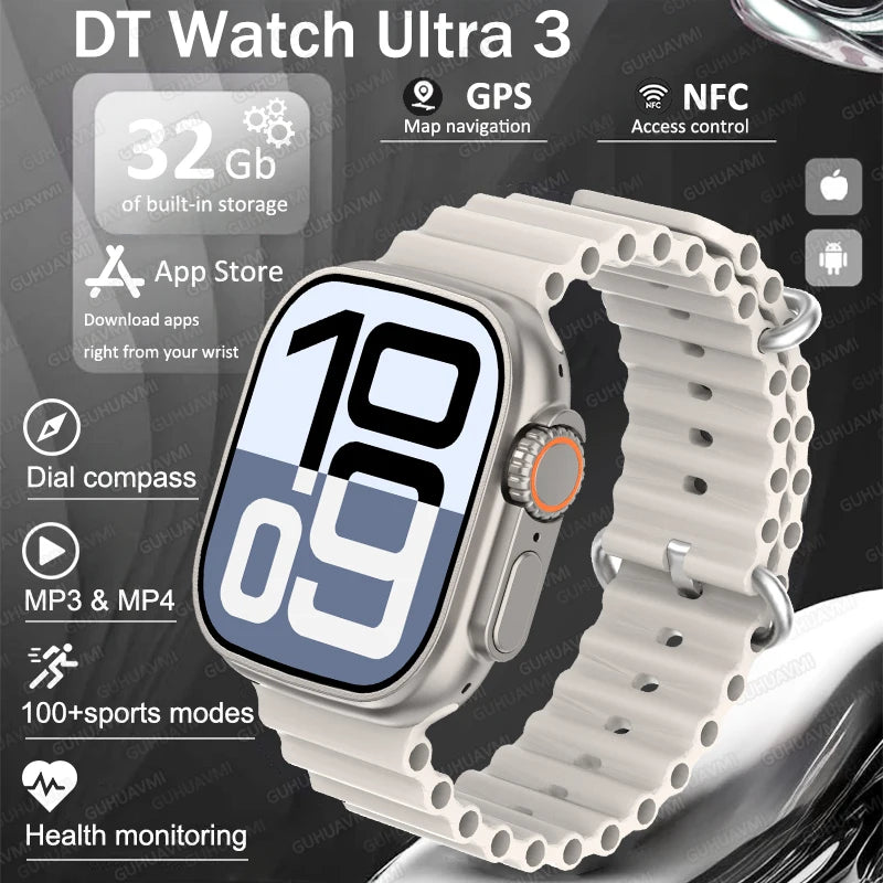 DT Ultra 3 Pro Smart Watch HD AMOLED Screen 32GB MP3 MP4 Player  APP Store GPS Navigator ChatGPT NFC Sports Smartwatch Men Women