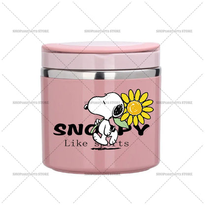 630ml Snoopys Food Thermal Jar Insulated Soup Cup Stainless Steel Vacuum Lunch Box with Handle Portable Sealed Bento Boxes Gift
