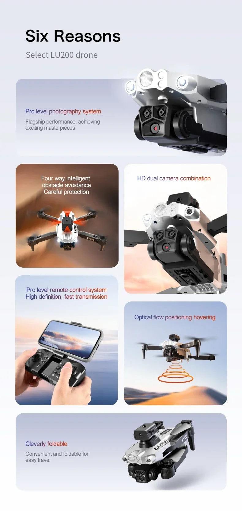 LU200 Drone 8K GPS Professional HD Aerial Photography Triple-Camera WIFI Omnidirectional Obstacle Avoidance Drone 10000M