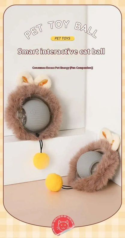 Smart Interactive Cat Toys Ball Automatic Rolling Ball with Faux Tail USB Rechargeable Electric Pet Toy for Teaser and Training