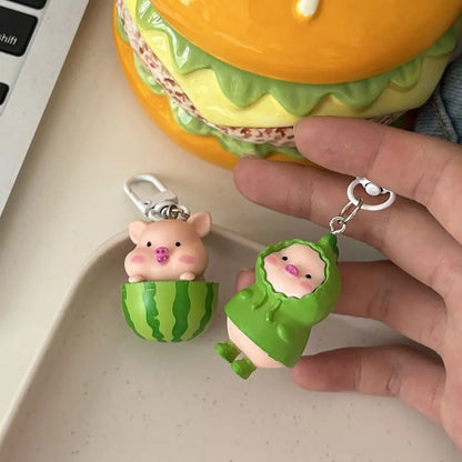 Funny Three-Dimensional Kawaii Pig Keychain Waterme Rain Coat Animal Shape Keychain Sleeping Mobile Phone Bag Pendant