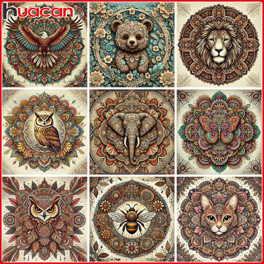 Huacan Animal 5D DIY Diamond Paintings Flower Mosaic Complete Kit Mandala Diamond Embroidery Art Room Decoration
