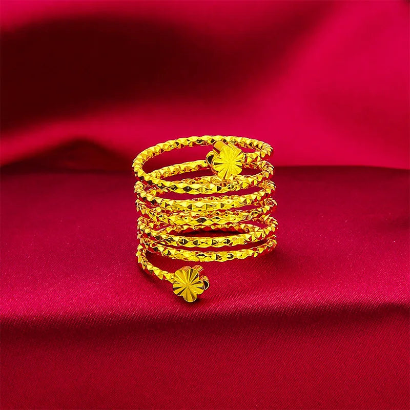 Dubai Spiral Flower Ring Brazilian Women 24K Gold Color Wedding Bride Arabic Ethiopian Big Nigerian Jewellery Moroccan Resizable