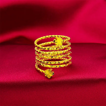 Dubai Spiral Flower Ring Brazilian Women 24K Gold Color Wedding Bride Arabic Ethiopian Big Nigerian Jewellery Moroccan Resizable