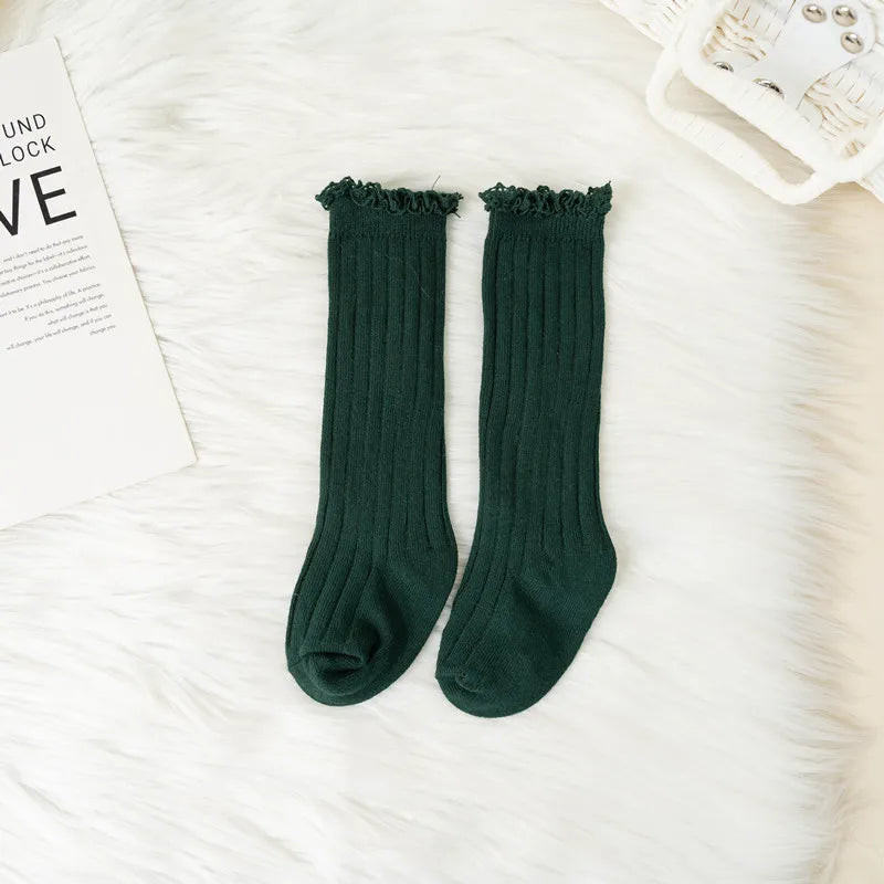 Ruffle Kids Knee High Socks Baby Girls Toddlers Long Soft Cotton Sock Lace Flower Children School Uniform Socks For 0-8 Years