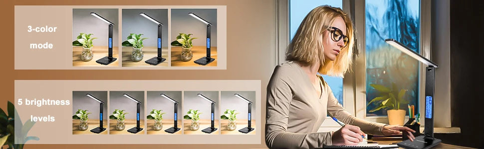 LED Desk Lamp, Office Table Lamp with Wireless Charger, Suitable for Home, Office Dimmable Desk Lamp, with USB Charging Port