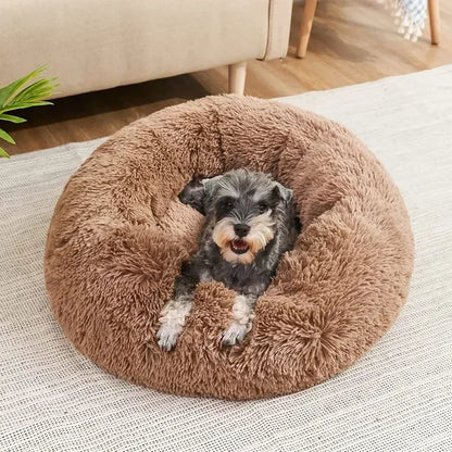 Long haired ultra soft pet cat bed plush washable calming bed donut bed comfortable sleeping artifact