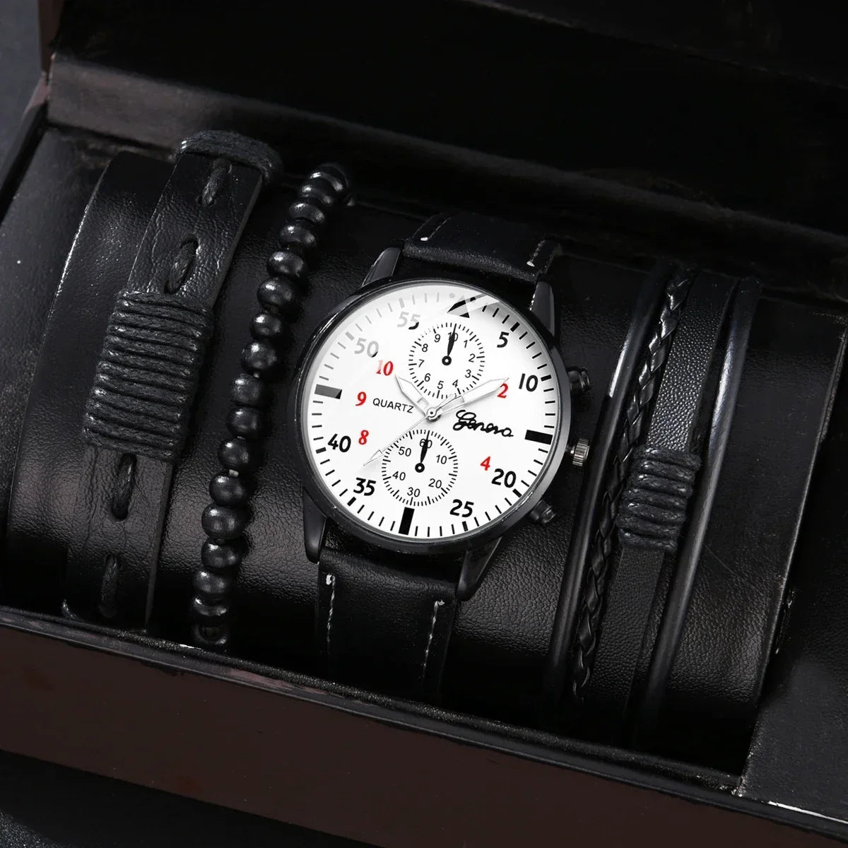 4/2/1pcs Men Sports Watches Set Man Business Quartz Wristwatch Luxury Brown Leather Bracelet Men Casual Clock Watch（NO Box）