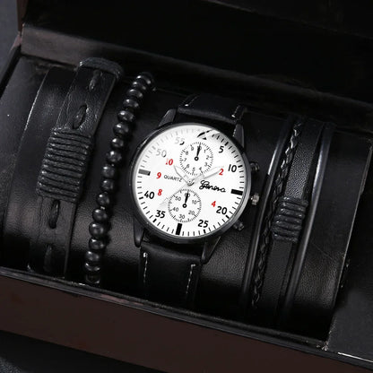 4/2/1pcs Men Sports Watches Set Man Business Quartz Wristwatch Luxury Brown Leather Bracelet Men Casual Clock Watch（NO Box）