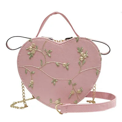 Sweet Lace Round Handbags High Quality PU Leather Women Crossbody Bags for Women 2025 Small Fresh Flower Chain Shoulder